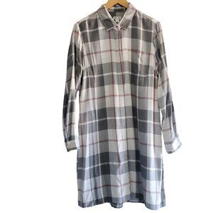 Tribal Jeans Longline Plaid Buttondown Shirt Size Medium Gray/White/Pink